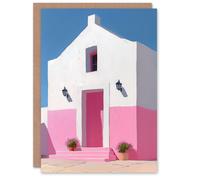 Artery8 Spanish Pink Minimalist Architecture Painting Birthday Greeting Card Artery8 Pink