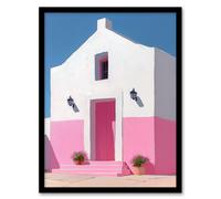 Artery8 Spanish Pink Minimalist Architecture Painting Living Room Artwork Framed Wall Art Print A4