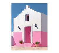 Artery8 Spanish Pink Minimalist Architecture Painting Living Room Large Wall Art Poster Print Thick Paper 18X24 Inch