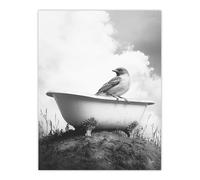 Artery8 Sparrow on Elegant Bathtub Black White Surreal Bathroom Toilet Extra Large XL Wall Art Poster Print