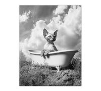 Artery8 Sphinx in Bathtub Black White Surreal Cat Lover Wall Art Print in Grey | Size: W12" x H16" Artery8 Grey W12" x H16"