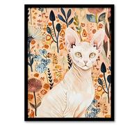 Artery8 Sphynx Cat in Autumn Wildflowers Watercolour Living Room Artwork Framed Wall Art Print A4