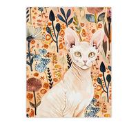 Sphynx Cat in Autumn Wildflowers Watercolour Wall Art Print Artery8 Pink W24 inch x H32 inch