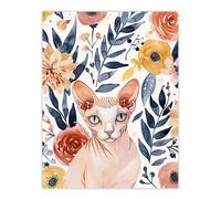 Sphynx Cat Lover Floral Watercolour Portrait Wall Art Print Artery8 Multi W24 inch x H32 inch