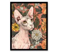 Sphynx Cat Lover in Flower Garden Pet Portrait Framed Wall Art Artery8 Pink A4