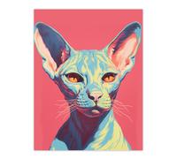 Artery8 Sphynx Cat Screen Print Pink Blue Coral Teal Risograph Artwork Spot Block Colour Duotone Retro Riso Interior Design Large Wall Art Poster Print Thick Paper 18X24 Inch