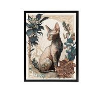 Artery8 Sphynx Cat With Flower Blooms Framed Canvas Wall Art Print | Size: W18" x H24" Artery8 Multicolor W18" x H24"