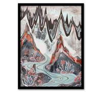 Artery8 Spiky Mountains River Trippy Floral Folk Art Living Room Artwork Framed Wall Art Print A4