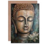 Artery8 Spiritual Meditation Buddha Lotus Flower for Him or Her Man Woman Birthday Thank You Get Well Soon Blank Art Greeting Card