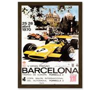 Sport Advert Motor Race Barcelona Spain Formula Gran Premio A4 Artwork Framed Wall Art Print Artery8 Brown One Size