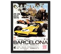 Artery8 Sport Advert Motor Race Barcelona Spain Formula Gran Premio A4 Artwork Framed Wall Art Print in Black Artery8 Black