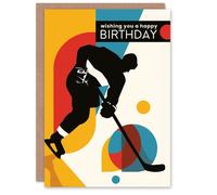 Artery8 Sport Ice Hockey Player Colourful Geometric Birthday Card Artery8 Multicolor