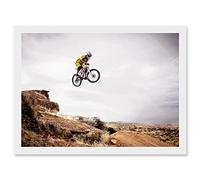 Sport Mountain Bike Jump Sky Big Air Off Road Artwork Framed Wall Art Print A4 Artery8 White One Size