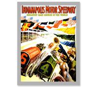 Artery8 Sport Race Indianapolis Motor Speedway Car Flag Indy 500 A4 Artwork Framed Wall Art Print in Light Grey Artery8 Light Grey