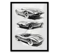 Artery8 Sports Car Pencil Sketch Design For Living Room Artwork Framed Wall Art Print A4