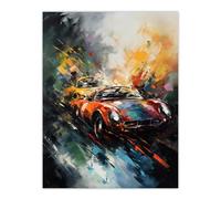 Artery8 Sports Car Racing Oil Painting For Him Motor Racing Man Cave Large Wall Art Poster Print Thick Paper 18X24 Inch