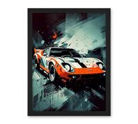 Artery8 Sports Car Racing Oil Painting Sports Supercar Driving Orange Gift for Him Artwork Framed Wall Art Print 18X24 Inch