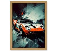 Artery8 Sports Car Racing Oil Painting Sports Supercar Driving Orange Gift for Him Artwork Framed Wall Art Print A4
