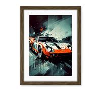 Artery8 Sports Car Racing Oil Painting Sports Supercar Driving Orange Gift for Him Artwork Framed Wall Art Print 18X24 Inch