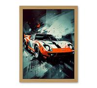 Artery8 Sports Car Racing Oil Painting Sports Supercar Driving Orange Gift for Him Artwork Framed Wall Art Print 18X24 Inch