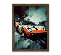 Artery8 Sports Car Racing Oil Painting Sports Supercar Driving Orange Gift for Him Artwork Framed Wall Art Print 18X24 Inch