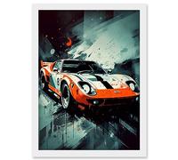 Artery8 Sports Car Racing Oil Painting Sports Supercar Driving Orange Gift for Him Artwork Framed Wall Art Print A4