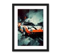 Artery8 Sports Car Racing Oil Painting Sports Supercar Driving Orange Gift for Him Artwork Framed Wall Art Print 18X24 Inch