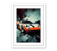 Artery8 Sports Car Racing Oil Painting Sports Supercar Driving Orange Gift for Him Artwork Framed Wall Art Print 18X24 Inch