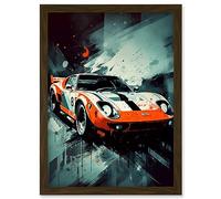 Artery8 Sports Car Racing Oil Painting Sports Supercar Driving Orange Gift for Him Artwork Framed Wall Art Print A4