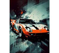 Artery8 Sports Car Racing Oil Painting Sports Supercar Driving Orange Gift for Him Extra Large XL Wall Art Poster Print