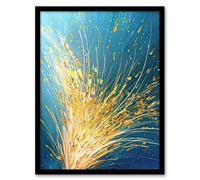 Artery8 Spray Golden Wheat Acrylic Painting Teal Harvest Framed Art Print in Blue | Size: A4 Artery8 Blue A4