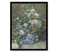 Artery8 Spring Bouquet in Vase Renoir Vintage Framed Wall Art Print in Grey | Size: A4 Artery8 Grey A4