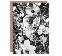 Artery8 Spring Face Flower Blooms Black White Collage Birthday Greeting Card in Grey Artery8 Grey