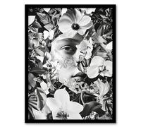 Spring Face Flower Blooms Black White Collage Framed Art Print Artery8 Grey A4