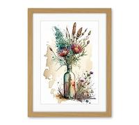 Artery8 Spring Flower Bouquet In Glass Wine Bottle Vase Artwork Framed Wall Art Print 18X24 Inch