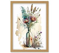 Artery8 Spring Flower Bouquet In Glass Wine Bottle Vase Artwork Framed Wall Art Print A4