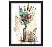 Artery8 Spring Flower Bouquet In Glass Wine Bottle Vase Artwork Framed Wall Art Print A4