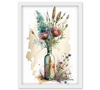 Artery8 Spring Flower Bouquet In Glass Wine Bottle Vase Artwork Framed Wall Art Print A4