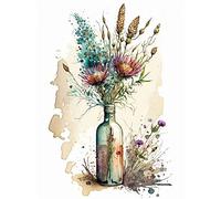 Artery8 Spring Flower Bouquet In Glass Wine Bottle Vase Extra Large XL Wall Art Poster Print