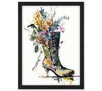 Artery8 Spring Flower Bouquet in High Heeled Combat Boot Artwork Framed A3 Wall Art Print