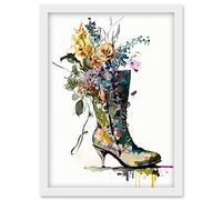 Artery8 Spring Flower Bouquet in High Heeled Combat Boot Artwork Framed Wall Art Print A4