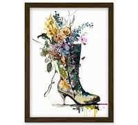 Artery8 Spring Flower Bouquet in High Heeled Combat Boot Artwork Framed Wall Art Print A4