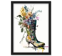Artery8 Spring Flower Bouquet in High Heeled Combat Boot Artwork Framed Wall Art Print A4 in Black Artery8 Black