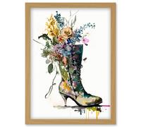 Artery8 Spring Flower Bouquet in High Heeled Combat Boot Artwork Framed Wall Art Print A4