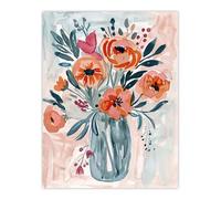 Artery8 Spring Flower Bouquet Pink Blue Boho Floral Vase Living Room Large Wall Art Poster Print Thick Paper 18X24 Inch