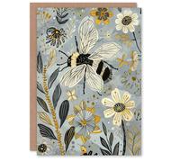 Artery8 Greeting Card Spring Flower Honey Bee Rustic Floral Design For Her Woman Birthday Card