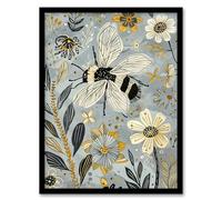 Spring Flower Honey Bee Rustic Floral Design Framed Art Print Artery8 Blue A4