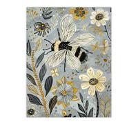 Artery8 Spring Flower Honey Bee Rustic Floral Design Wall Art Print in Blue | Size: W12" x H16" Artery8 Blue W12" x H16"