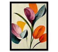 Wee Blue Coo Spring Flowers Floral Bouquet Bold Abstract Boho Coral Mustard Art Print Framed Poster Wall Decor 12x16 inch