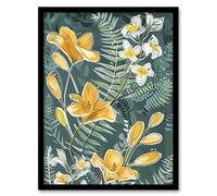 Artery8 Spring Freesia Yellow Flowers Botanical Painting Framed Art Print | Size: W12" x H16" Artery8 Yellow W12" x H16"